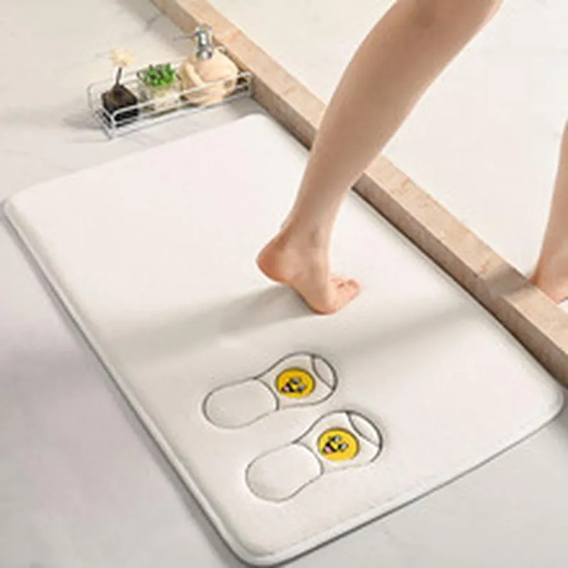 Tappetino per Pavimento in Poliestere Moderno Minimalista Antiscivolo Assorbente d'Acqua con Ricamo Viso Sorridente per Ingresso Bagno