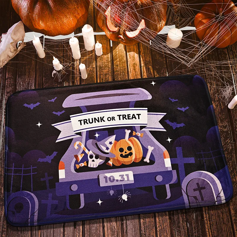 Halloween Pumpkin Floor Mat Non Slip Flannel Door Mat Spooky Ghost Tombstone Rug For Hallway Entrance Home Decor