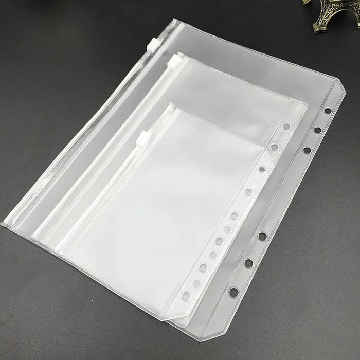 Transparent PVC Binder Pockets Loose Leaf Notebook Zipper Folder Storage Bags Card Holder Filing Products