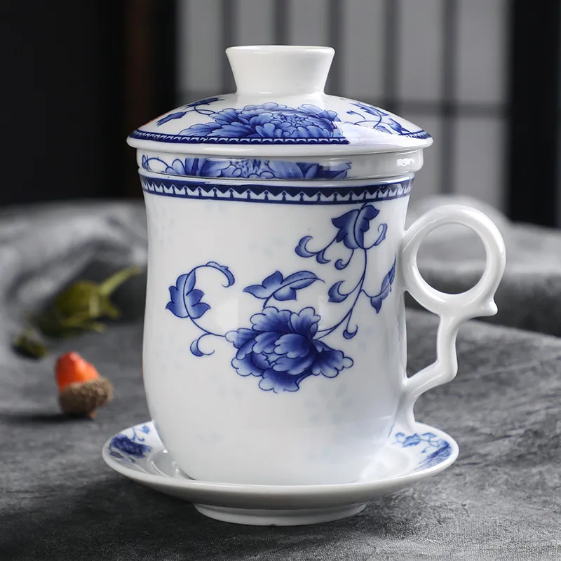 Dehua Keramik Büro Vierteiliges Tee Tasse Set Mit Deckel Filter Und Untertasse Geschenkbox
