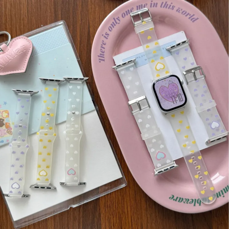 Frosted TPU Heart Print Watch Band Compatible With Smartwatch Replacement Strap Soft Wristband