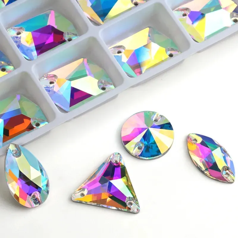 Glass Flat Back Sew On Rhinestones AB Color Shaped Crystal Stones For DIY Crafts Garment Sewing Decoration
