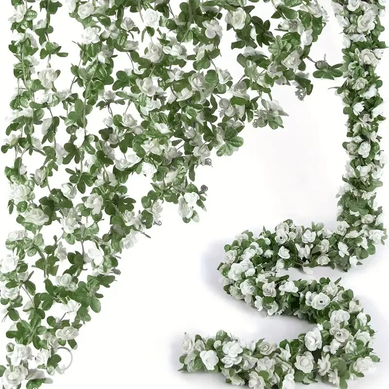 Artificial Rose Flower Vine Fake Plant Hanging Garland For Home Air Conditioning Pipe Wedding Arch Decoration