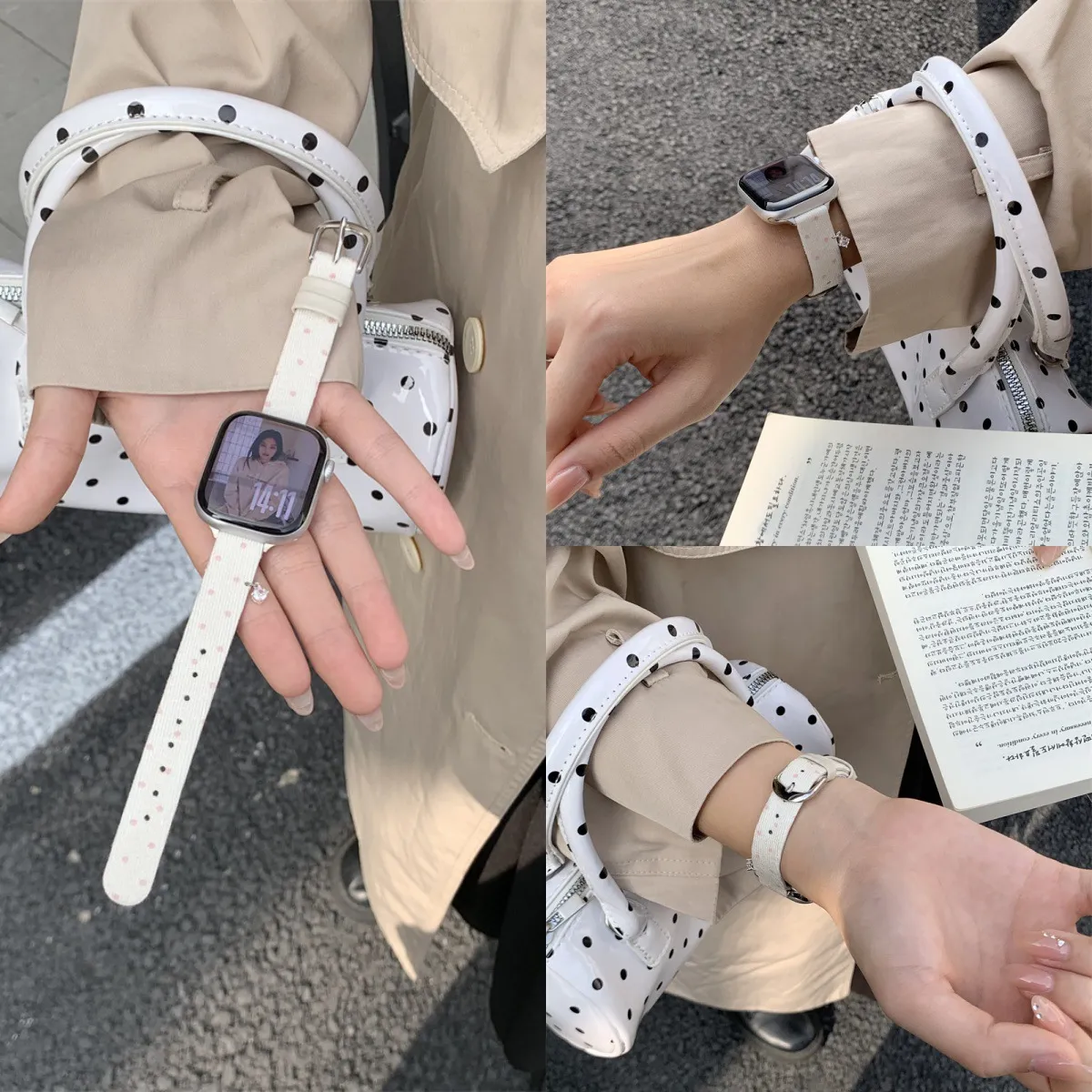 Koreaanse Stijl Polka Dot Gebreide Smartwatch Band Zachte Stof Vervangende Band Voor Accessoires
