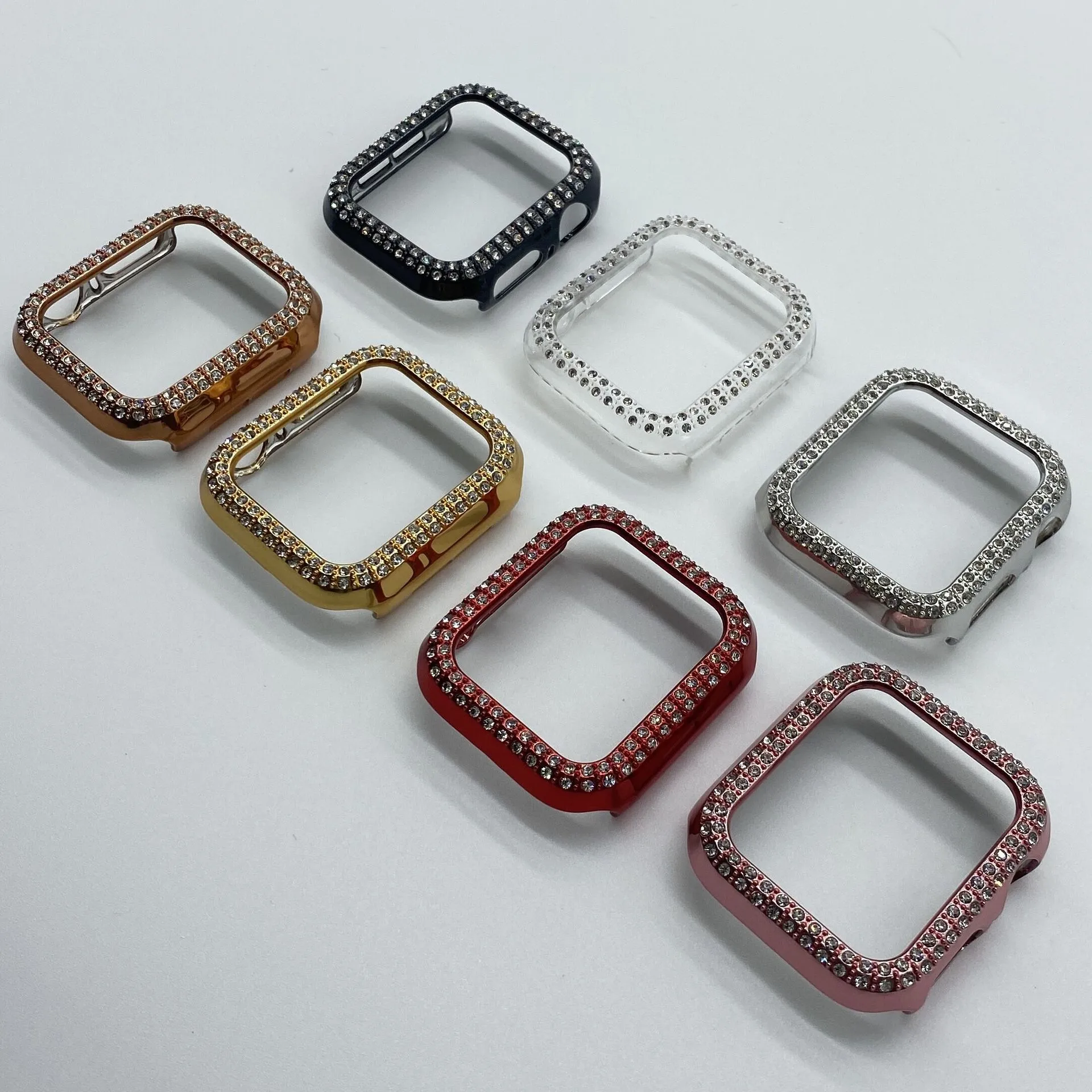 Dubbele Rij Strass Gegalvaniseerde PC Beschermhoes Voor Smartwatch Harde Bumper Shell Luxe Horloge Cover