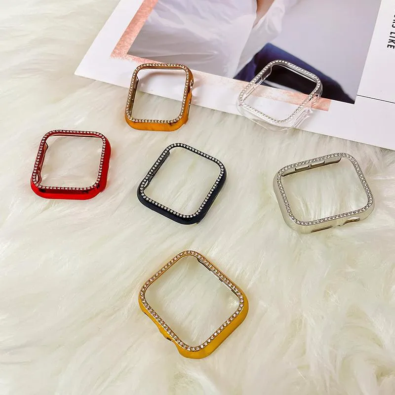 Strass Vergulde Beschermhoes Voor Smartwatch Bumper Cover Harde PC Frame Diamant Horloge Shell