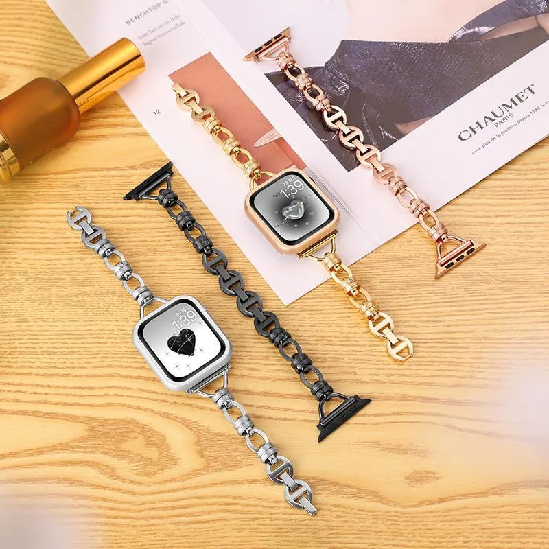 Edelstahl Metallkette Uhrenarmband Für Apple Watch Luxus Damen Smartwatch Armband Ersatz Schmuck Handgelenkband