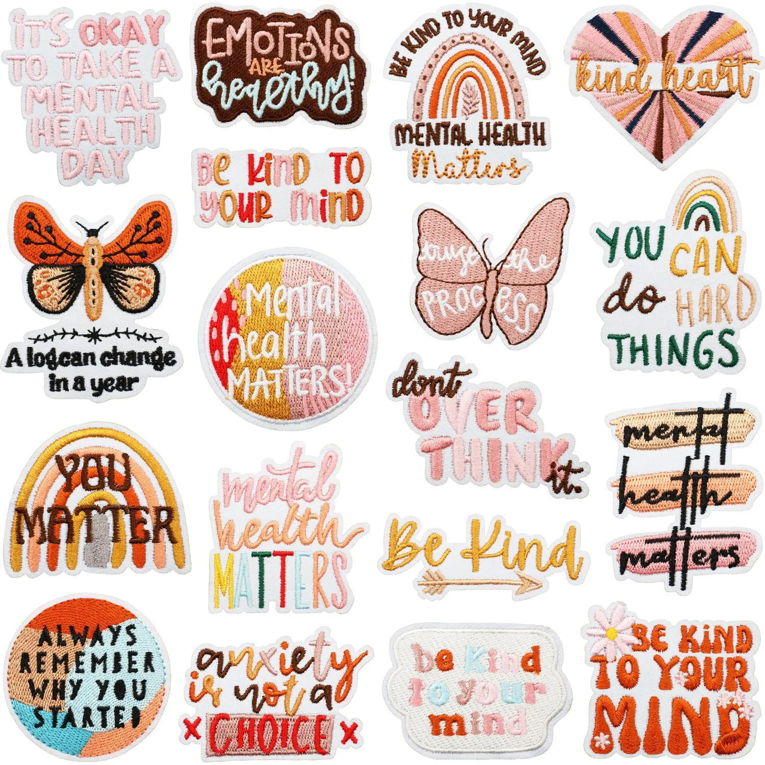 Citations Inspirantes Sur La Santé Mentale Écussons Brodés Arc En Ciel Papillon Badges Décoratifs Thermocollants Pour Vêtements Sacs Applique Bricolage