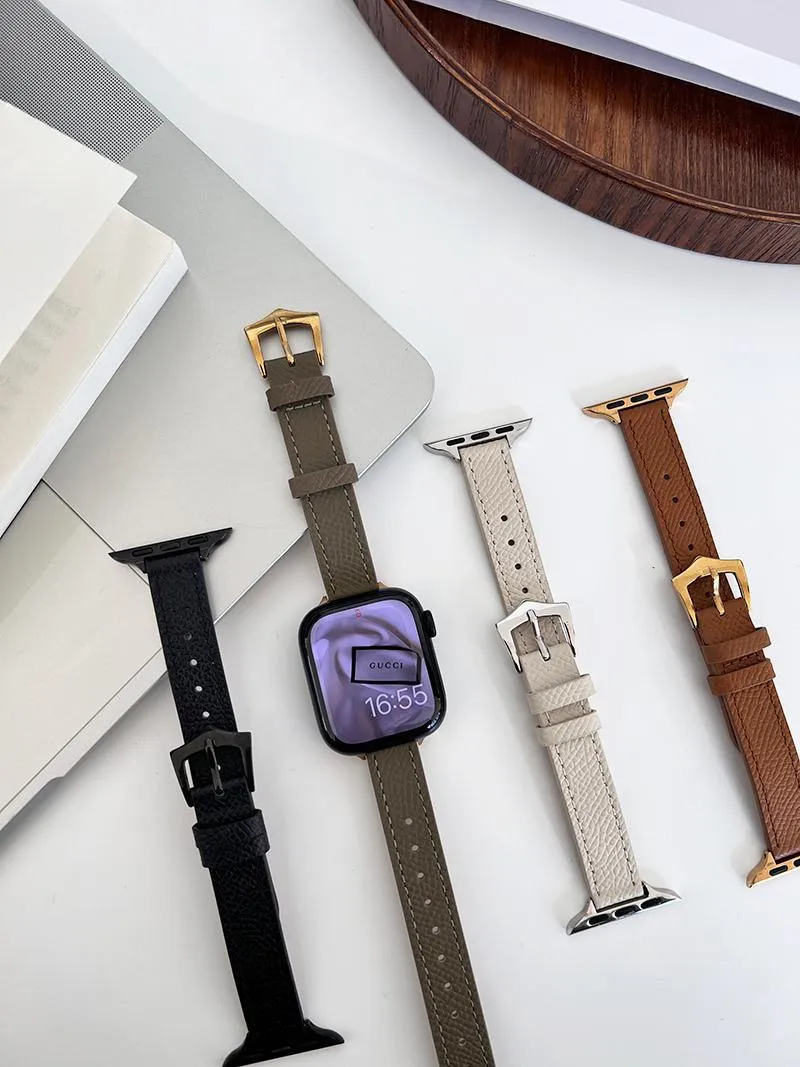 Cinturino per Orologio in Vera Pelle Compatibile Con Apple Watch Series Ultra Se Sottile Saffiano Ricambio