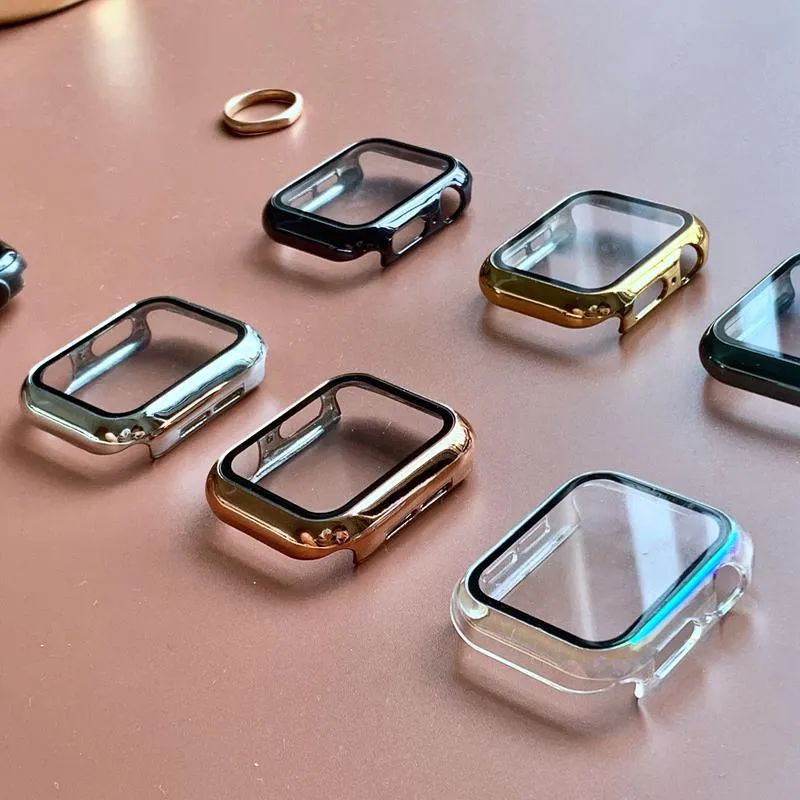 Electroplated PC Protective Case With Tempered Glass Screen Protector For Smartwatch Smart Watch Accessories
