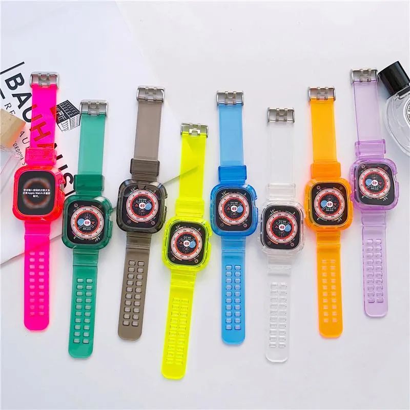 Transparant Gletsjer Siliconen Horlogeband Met Beschermhoes Voor Apple Watch Sport Armband