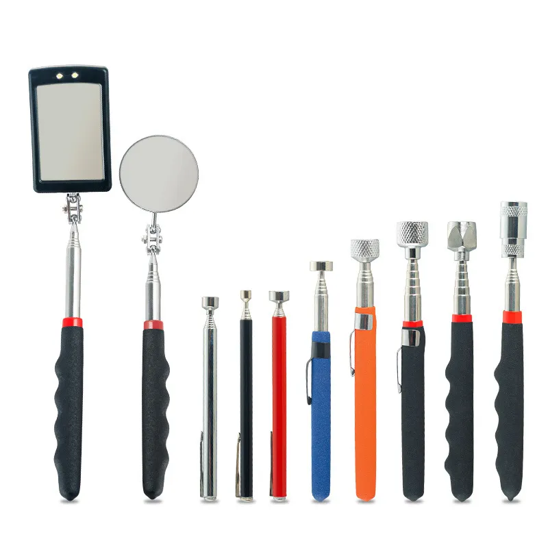 Outil de Ramassage Magnétique Télescopique Barre Aimantée Extensible Avec Miroir d'Inspection Et Lampe de Poche LED Pour Réparation Automobile
