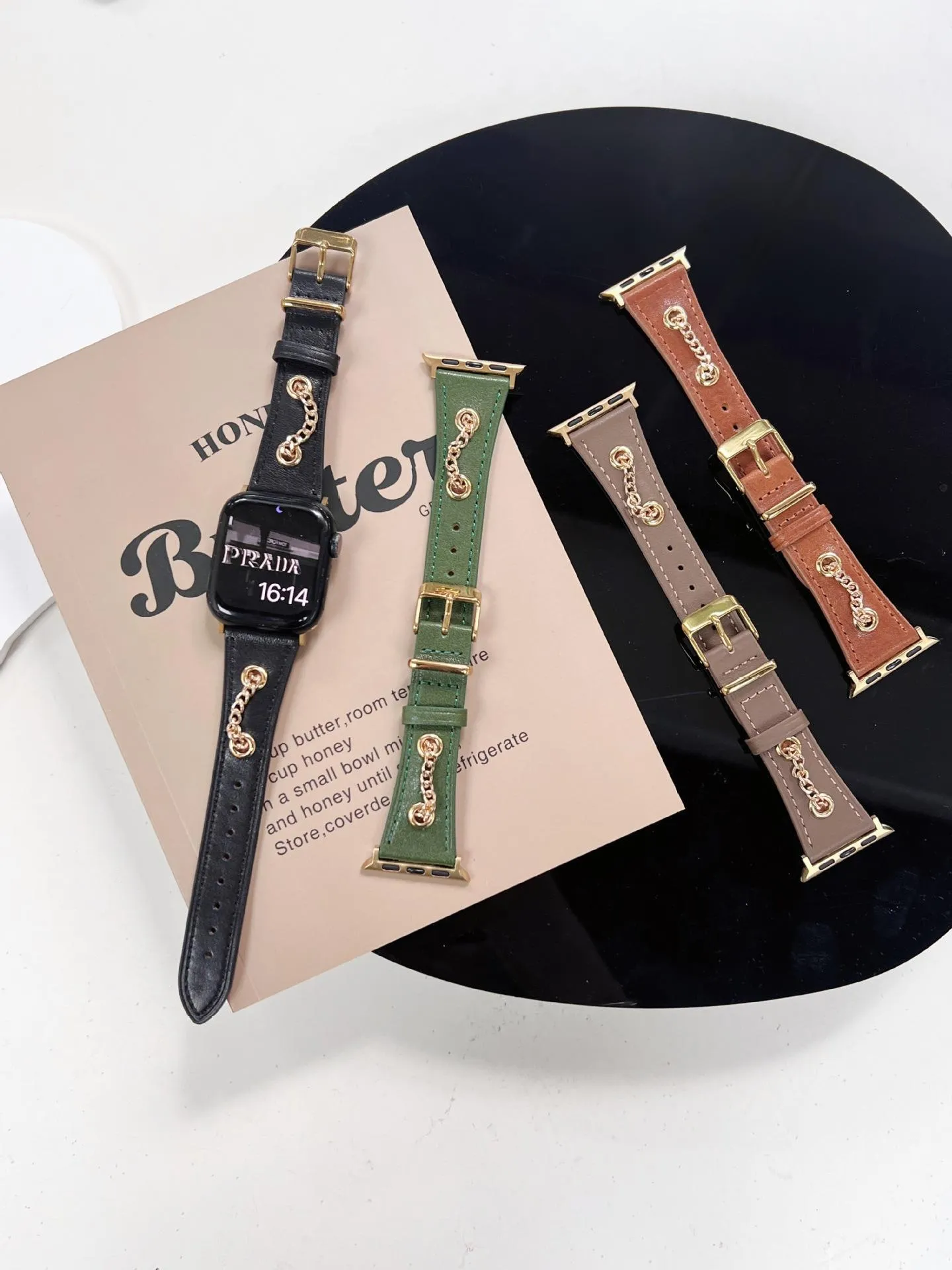 Cinturino per Orologio in Pelle Vintage Con Catena in Metallo Per Smartwatch Cinturino di Ricambio Stile Gioiello