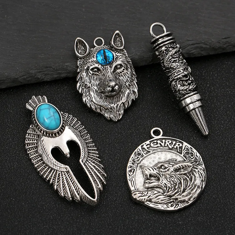 Zinc Alloy Wolf Head Eagle Dragon Pendant DIY Necklace Bracelet Jewelry Making Accessories Gothic Retro Charm