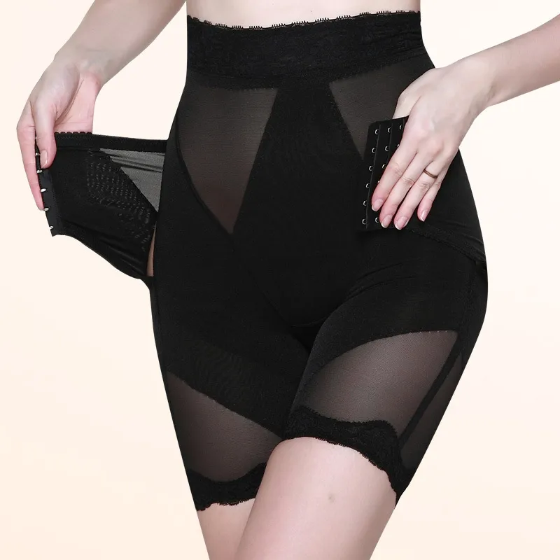 Women High Waist Tummy Control Panties Postpartum Butt Lifting Shapewear Mesh Breathable Lace Hook Closure Body Shaper Bottom