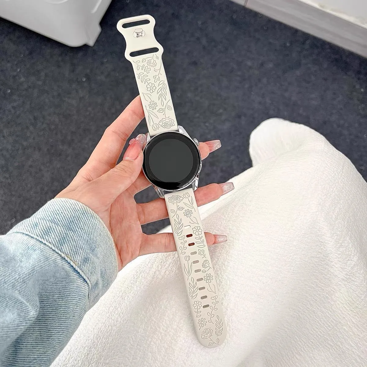Cinturino per Smartwatch in Silicone Cinturino di Ricambio Con Motivo a Fiore di Rosa Embossed Compatibile Con Accessori Smart Watch Huawei