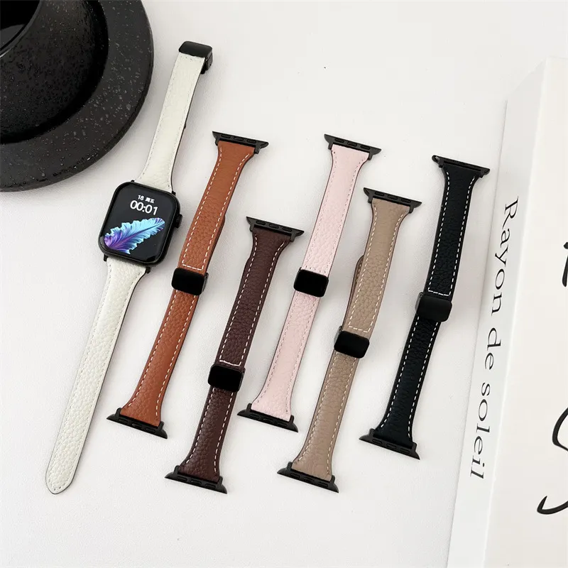 Smart Watch Band Genuine Leather Slim Magnetic Replacement Strap Comfortable Casual Wristband For Smartwatch Series