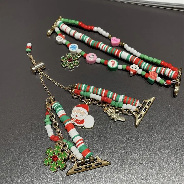 Noël Bracelet Montre Connectée Perles Poterie Douce Bracelet Remplacement Chaîne Métal Fête Bracelet Festif Cadeau