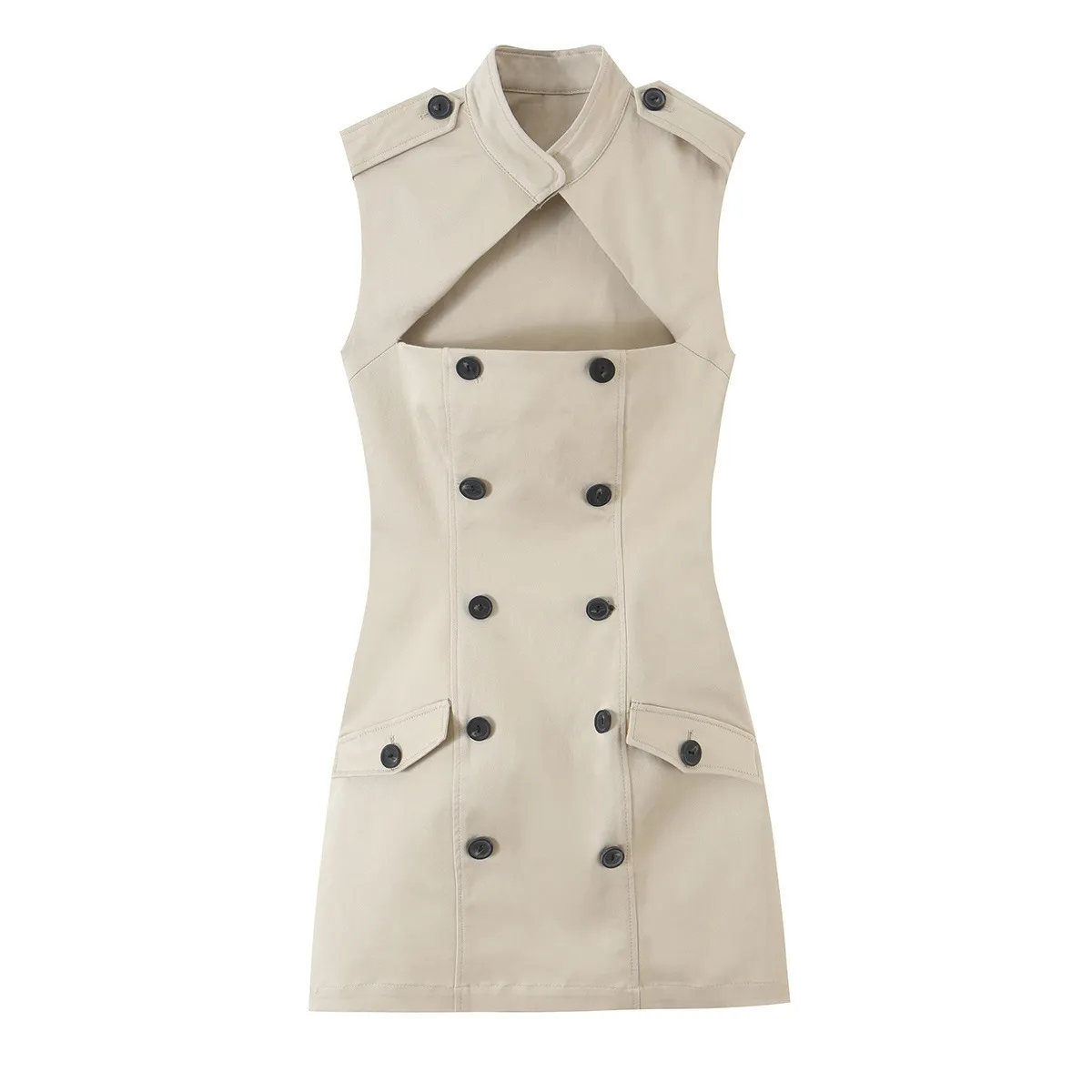 Women's Casual Sleeveless Stand Collar Slim Fit Dress Solid Color Polyester Short Dress Party Club Wear Fashion Outfits