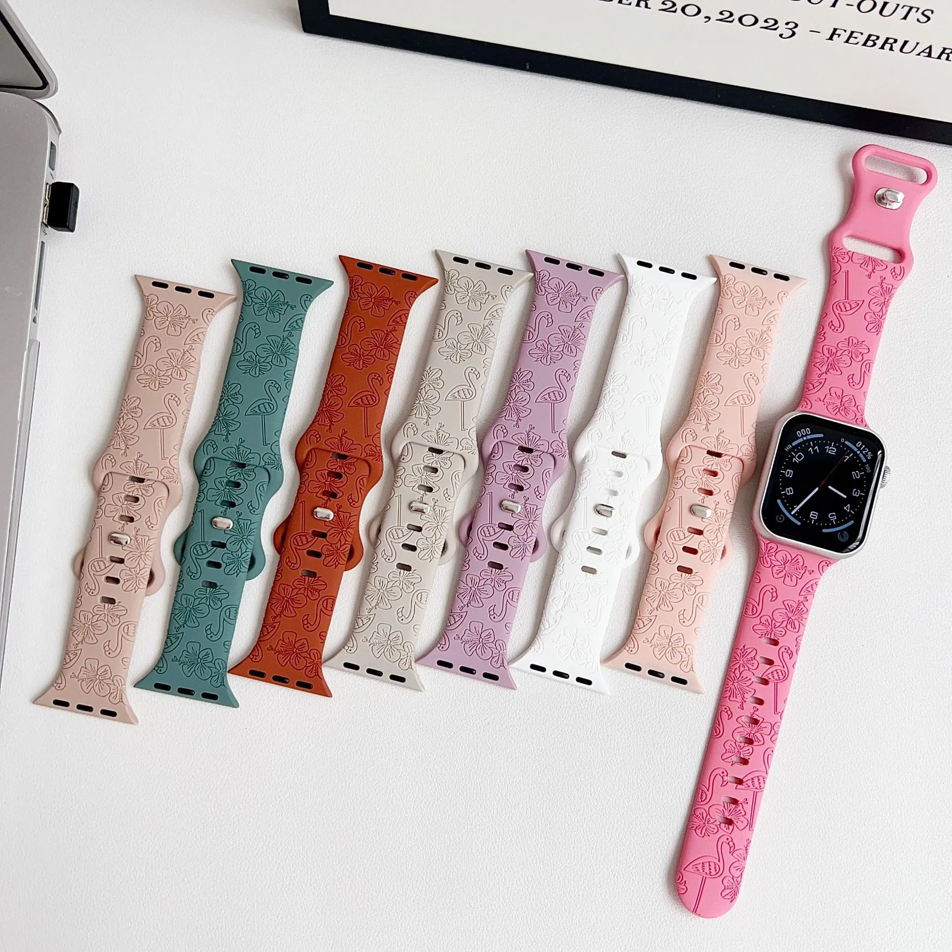 Silikon Blumen Flamingo Geprägtes Smartwatch Armband Ersatzgurt