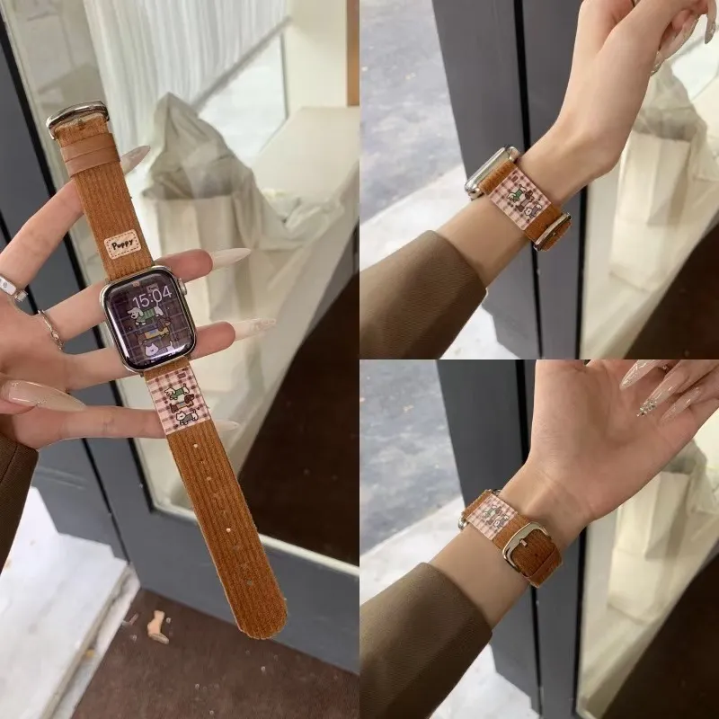 Niedlicher Cartoon Welpe Bedruckt Kord Uhrenarmband Ersatzarmband Für Universelle Smartwatch Weiches Handgelenkband