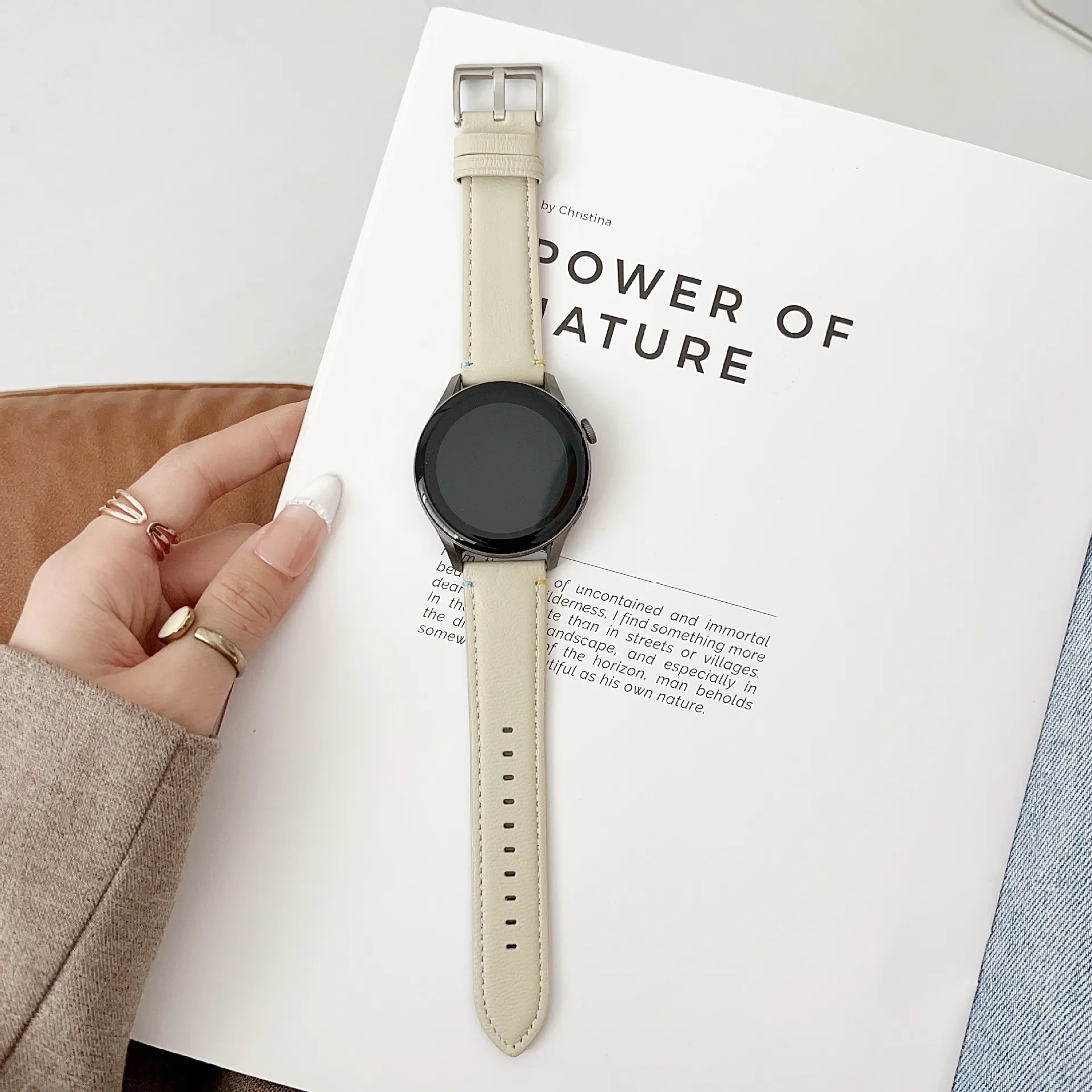 Bracelet de Montre Connectée en Cuir Véritable Bracelet de Rechange Minimaliste Affaires Compatible Avec Diverses Montres Connectées