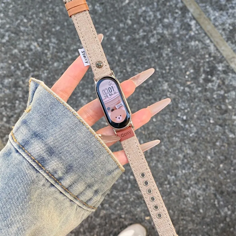 Canvas Leather Watch Band Replacement Strap Compatible With Huawei Samsung Smartwatch Fashion Casual Wristband