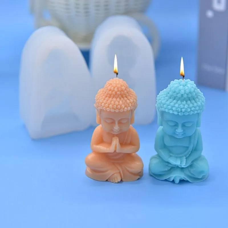 Stampo in Silicone per Piccolo Buddha in Stile Cinese Tradizionale per Stampo da Artigianato di Candela Profumata Fatta a Mano Fai-da-Te Stampo in Silicone Bianco Traslucido