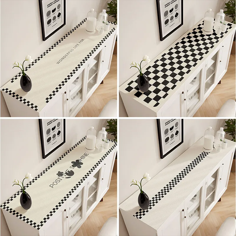 Tapis de Table Imperméable PVC Cuir Grille Géométrique Tapis de Protection de Comptoir Pour Maison Table à Manger Bar à Café Décoration d'Armoire
