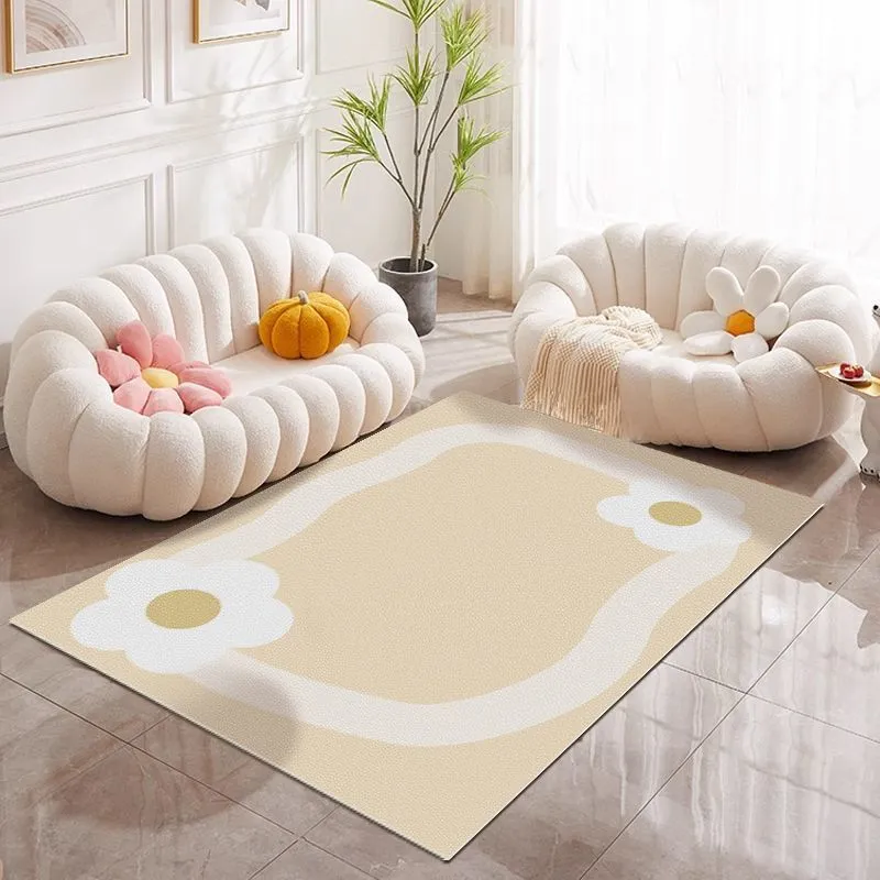 PVC Living Room Rug Waterproof Floor Mat Ins Style Floral Printed Non Slip Area Rug For Sofa Coffee Table Decor