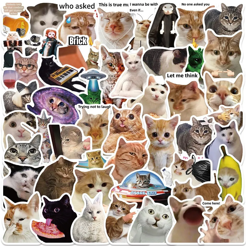 Funny Cartoon Cat Meme Waterproof Stickers For Luggage Laptop Phone Cute Graffiti Decals Vinyl Aesthetic Sticker Pack