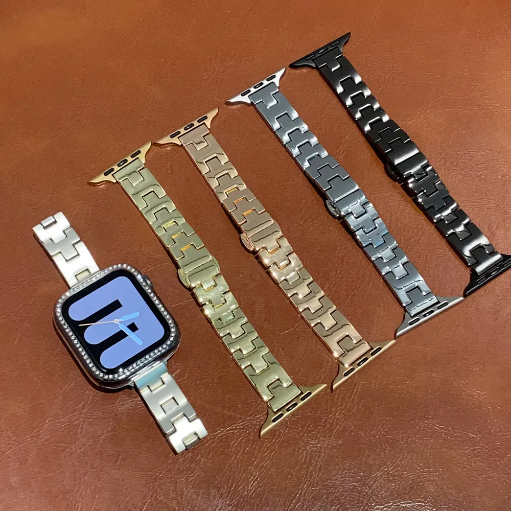 Cinturino Per Orologio In Acciaio Inossidabile H Alla Moda Con Custodia In Strass Cinturino Di Ricambio In Metallo Per Smartwatch