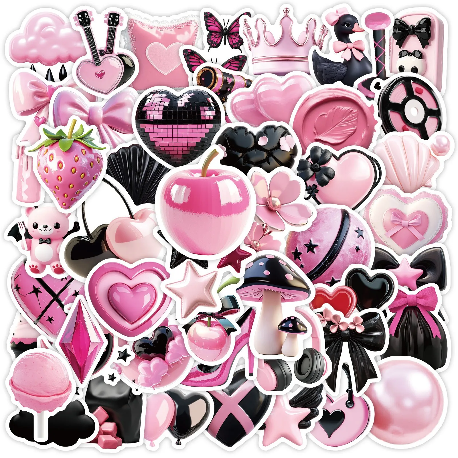 Autocollants Graffiti Noirs et Roses Esthétiques Adhésifs Vinyle Imperméables Mignons Pour Ordinateur Portable Bouteille