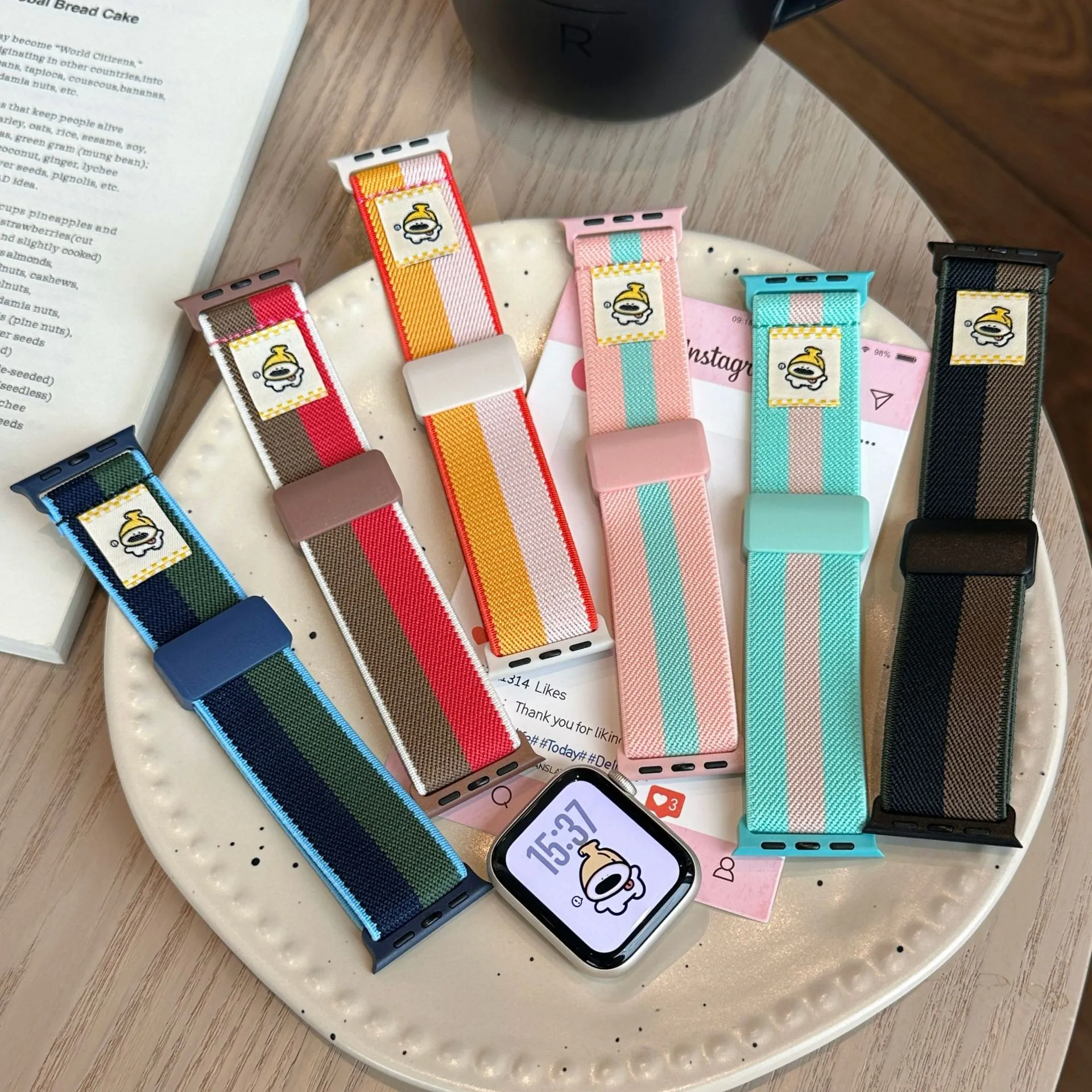 Nylon Geweven Magnetische Gestreepte Horlogeband Vervangende Band Voor Apple Watch