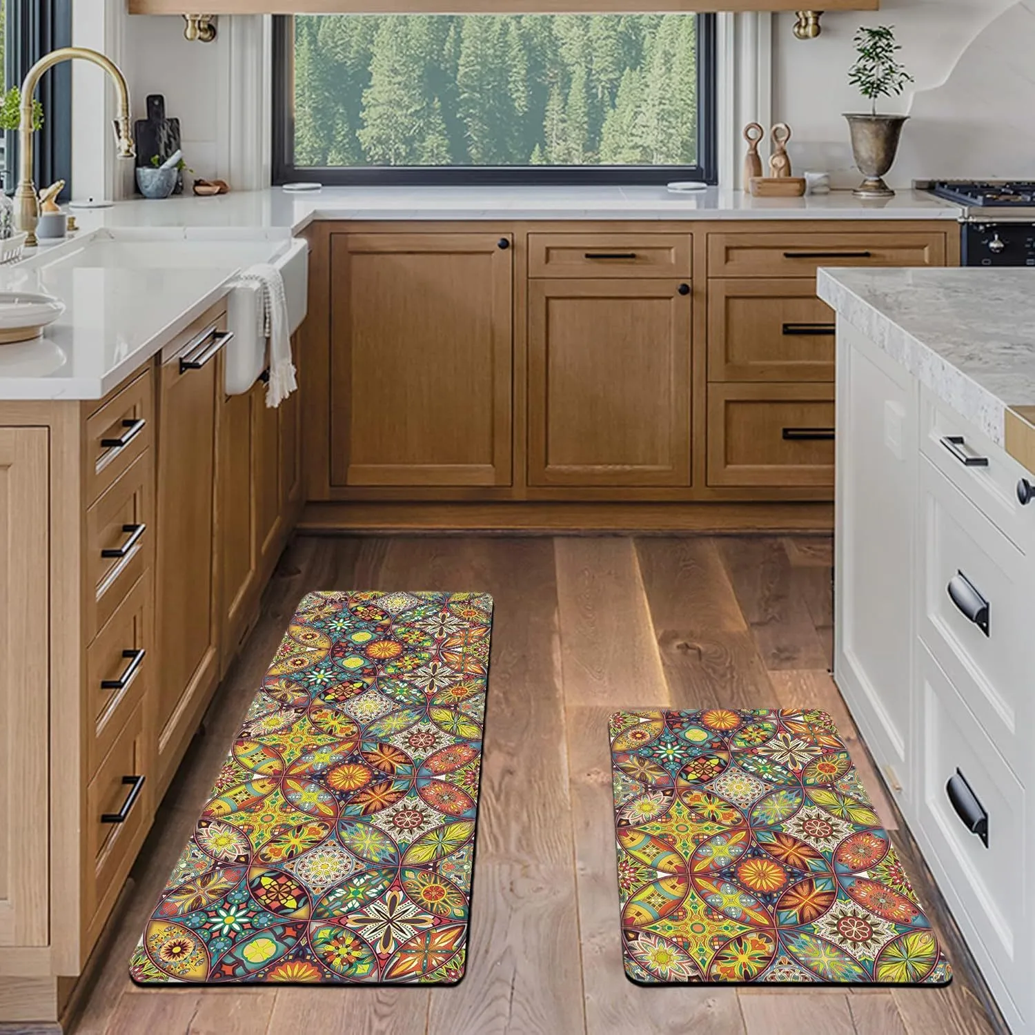 Anti-Slip Kitchen Mat Set Geometric Floral Pattern Polyester Rug Runner Washable Floor Carpet For Home Decor