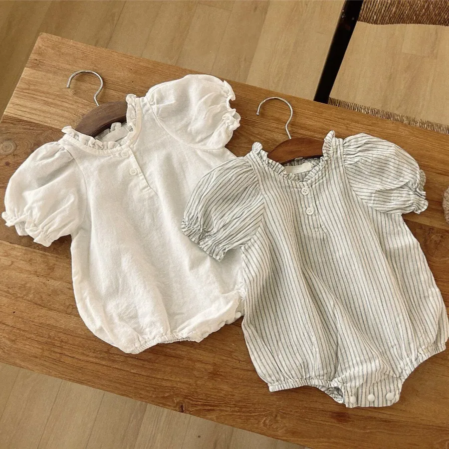 Säugling Baby Mädchen Sommer Baumwolle Strampler Süße Laternenärmel Knospenkragen Neugeborener Body Kleinkind Dreieck Kletterkleidung