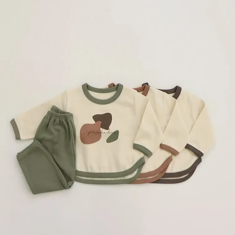 Infant Toddler Baby Kids Clothing Sets Long Sleeve Crew Neck Sweatshirt And Long Pants Two Piece Outfit Cotton Tracksuit
