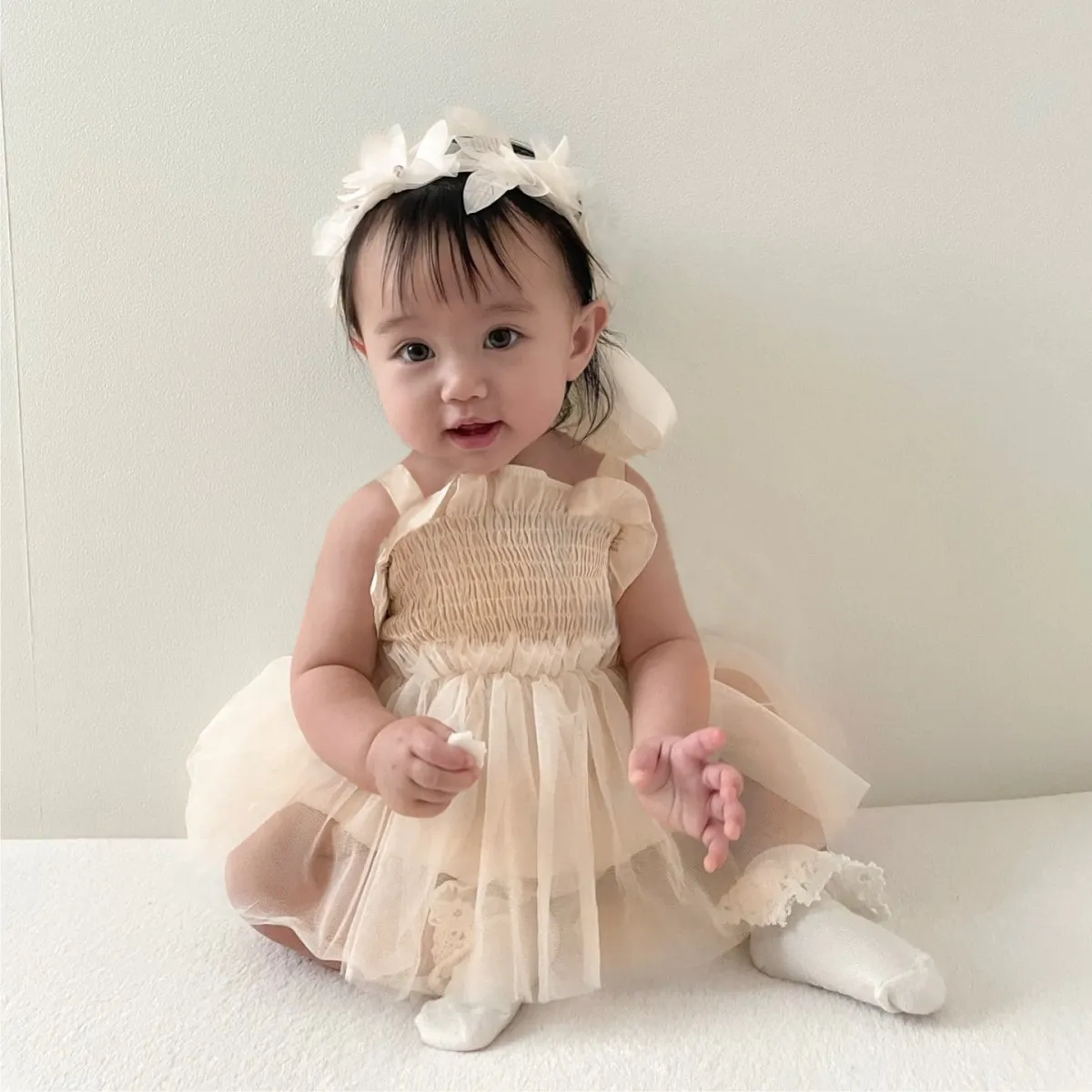 Infant Baby Girls Summer Romper Cotton Mesh Ruffle Strap Princess Dress Toddler Cute Bodysuit Casual