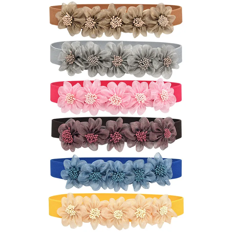 Γυναικεία Μόδα Ελαστική Ζώνη Stretch Floral Applique Φόρεμα Πουλόβερ Παλτό Ζώνη Μέσης Διακοσμητική Λεπτή Ζώνη Μέσης