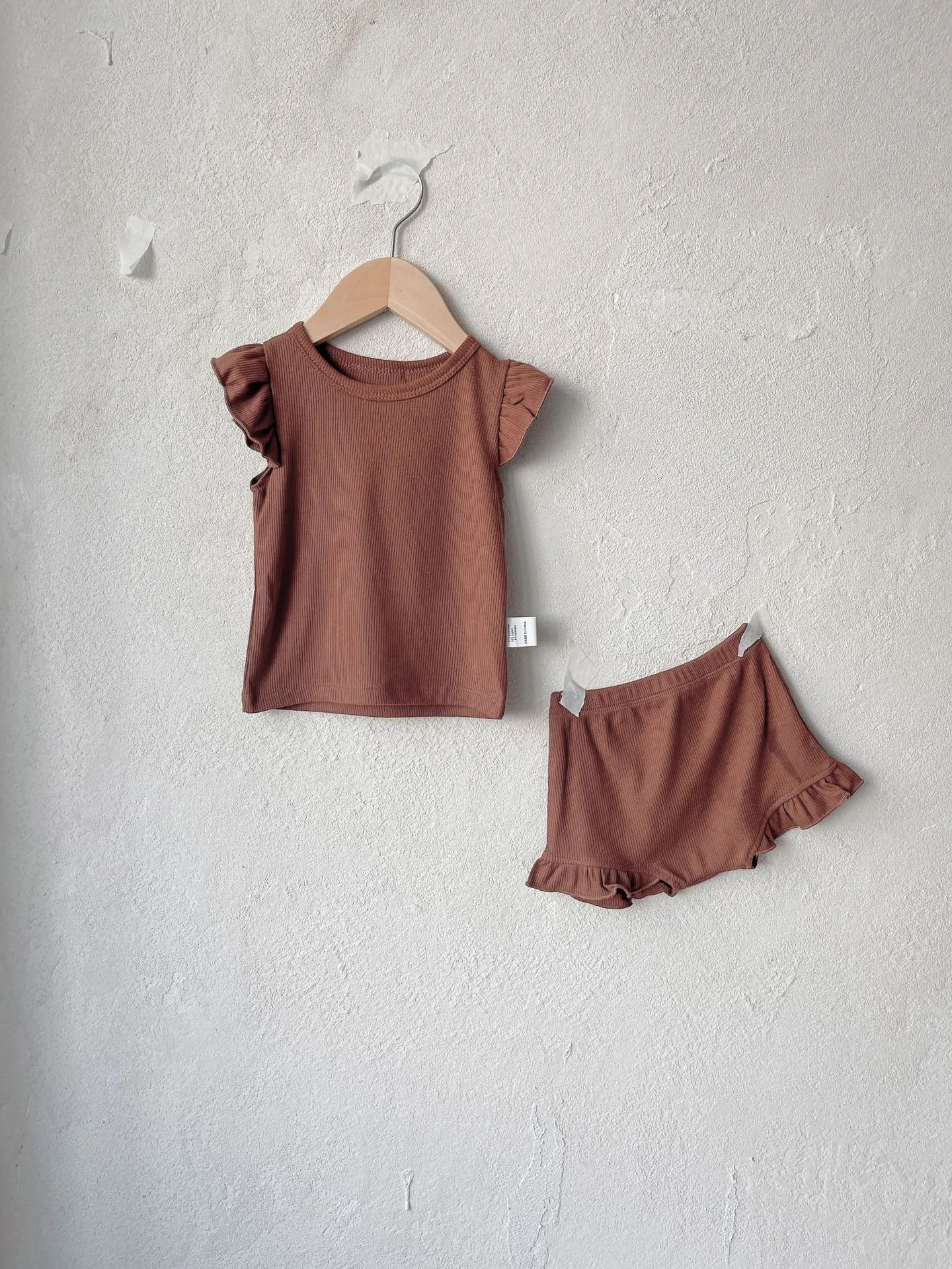 Infant Baby Summer Cotton Blend Ribbed Fly Sleeve Top And PP Shorts Outfit Set Toddler Casual Cute Clothes