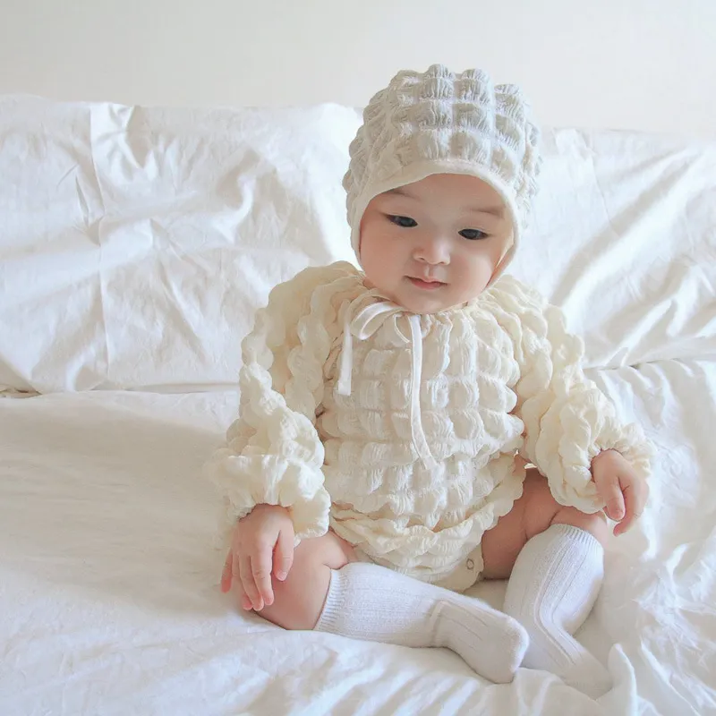Newborn Baby Waffle Romper Infant Long Sleeve Bodysuit Cute Spring Fall Baby Clothes Toddler Daily Clothing