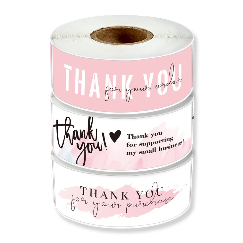 Pink Thank You Sealing Stickers Roll Craft Label Stickers For Envelope Gift Packaging Envelope Decoration