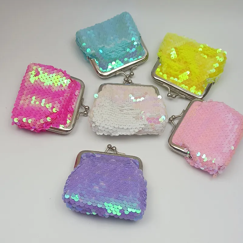 Kids Cute Iridescent Sequin Coin Purse 3 Inch Fish Scale Coin Pouch Metal Frame Key Pouch Jewelry Storage Bag