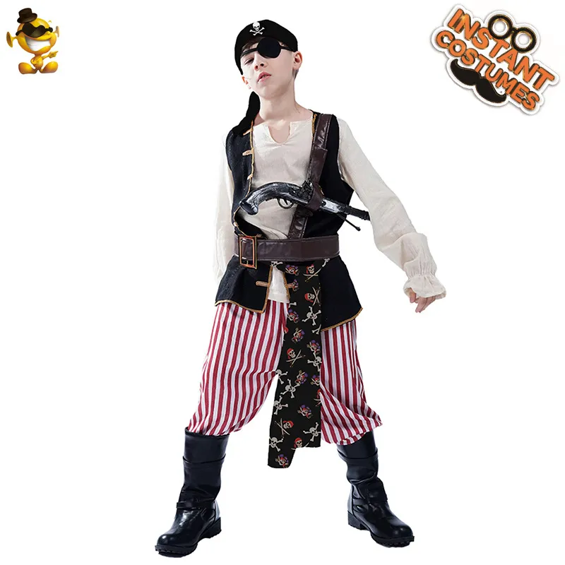 Halloween Boys Pirate Costume Set For Kids Cosplay Party Role Play Outfit Including Hat Vest Shirt Pants Eye Patch