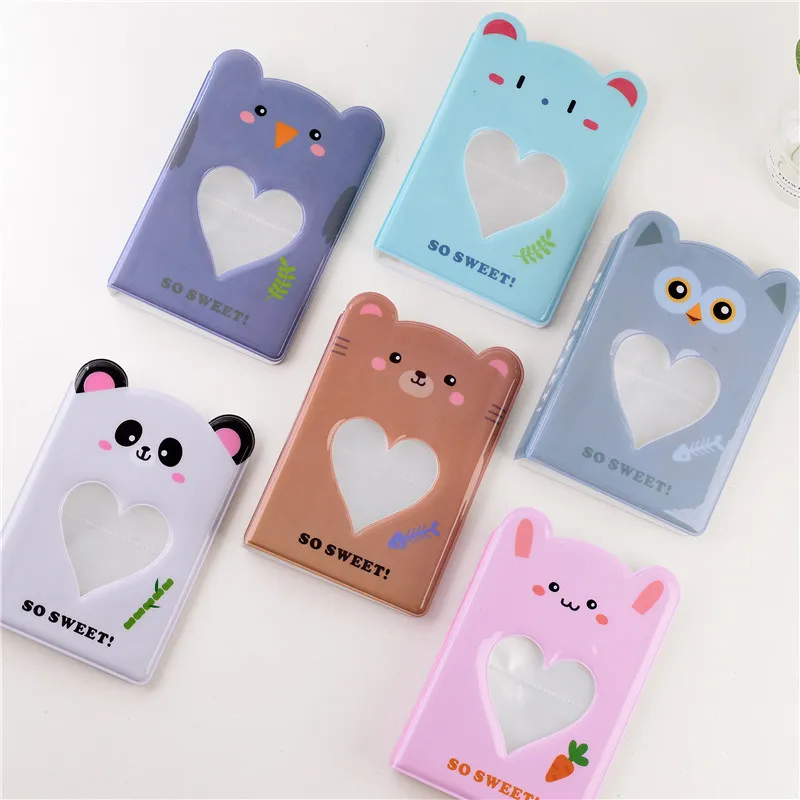 Cute Cartoon Animal Mini Photo Album PVC Transparent Heart Cutout Idol Photocard Holder Portable Pocket Album