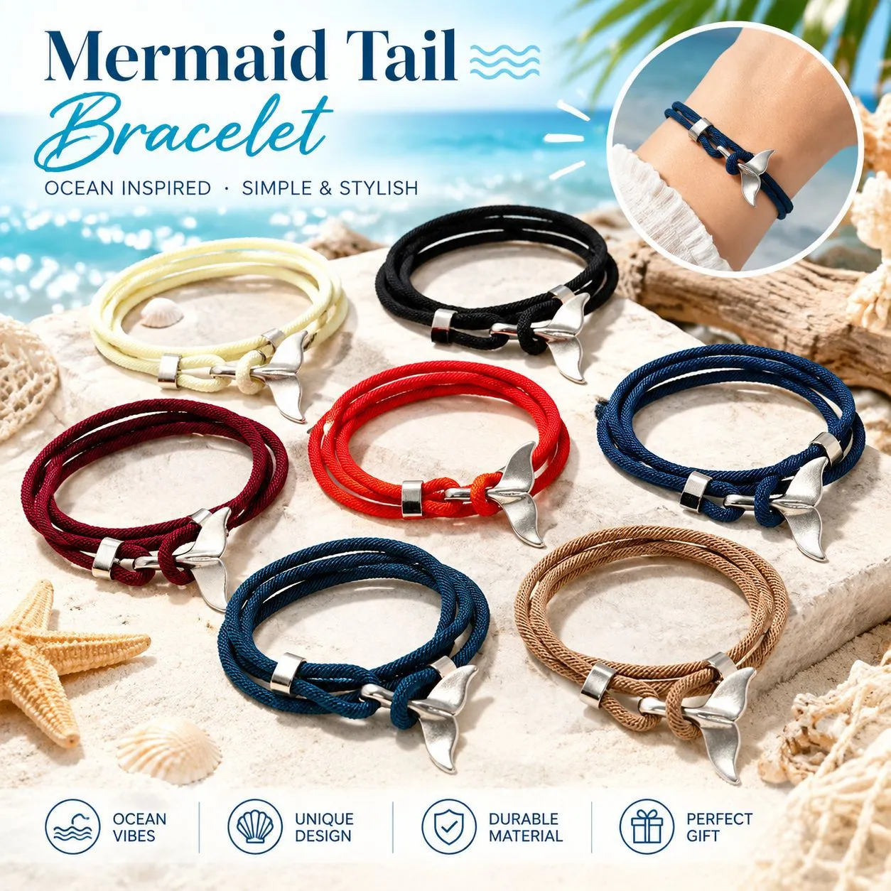 Nautical Whale Tail Woven Rope Bracelet Handmade Alloy Buckle Adjustable Multilayer Hand Cord For Men Women Jewelry