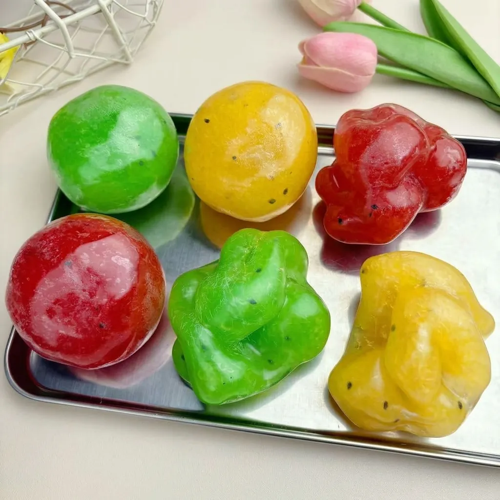Jouet Squishy Smoothie aux Fruits Soulagement du Stress Sensoriel Pastèque Kiwi Pomme Fromage Forme Son Sable Jouet Fidget Doux