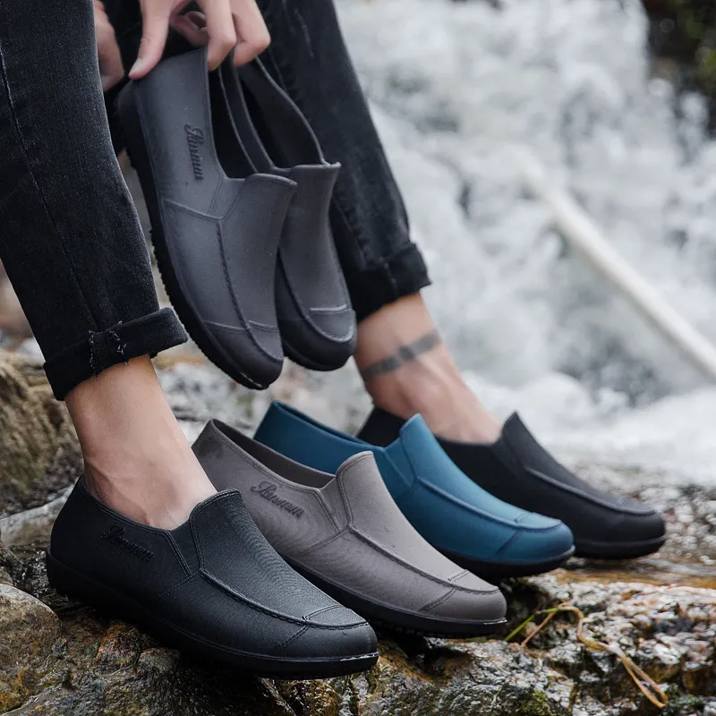 Men's Waterproof Rain Boots Short Slip-On EVA Non-Slip Rain Shoes Outdoor Work Daily Footwear