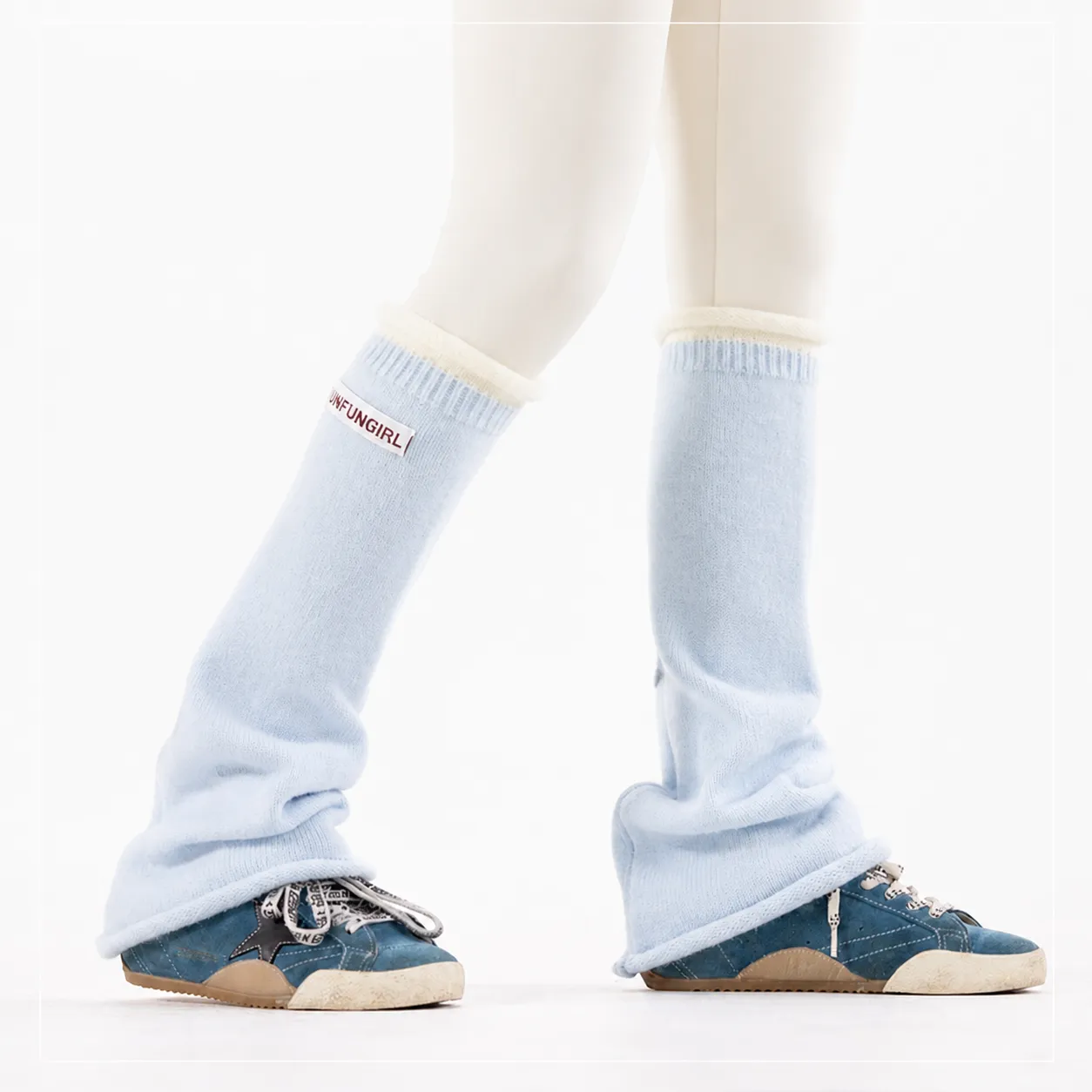 Women Winter Knit Slouch Leg Warmers Color Block Letter Label Casual Warm Long Boot Cuffs Fashion Socks