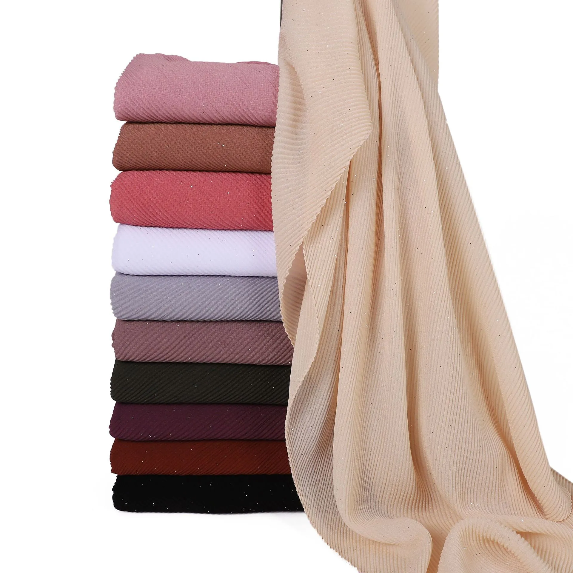 Womens Fashion Chiffon Scarf Square Plain Silver Glitter Crinkled Head Wrap Sun Protection Shawl